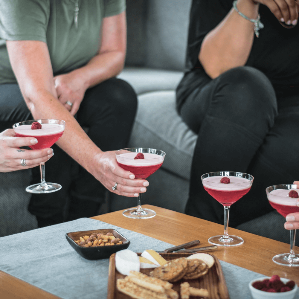 Cocktails and food served at a party