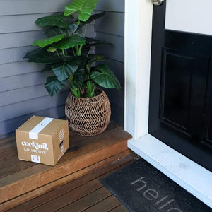 Cocktail box by the door with planter