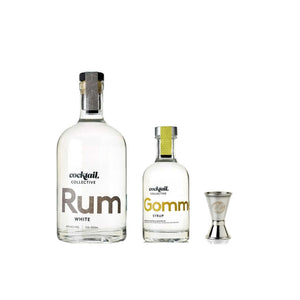 Pina colada ingredients including white rum, gomme syrup and spirit measure