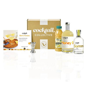 Bee's Knees Cocktail Box with ingredients including lemon juice, honey gin, and gomme syrup
