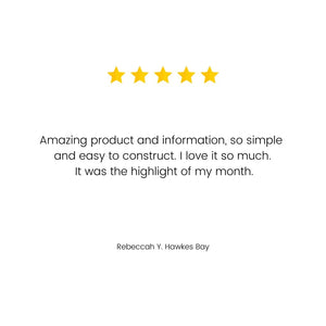 customer review saying "Amazing product and info so simple and easy to construct ... love it so much the highlight of my month"