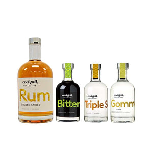 Spirit bottles from Cocktail Collective including 500mls of Spiced Rum & 200mls each of Bitters, Triple Sec & Gomme Syrup | Cocktail Collective