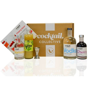 Cherry Sour ingredients including Cocktail Collective's Gomme Syrup, Lime Juice, Vodka, Cherry Liqueur.