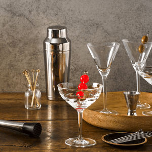 A selection of gorgeous glassware and brilliant barware available on the Cocktail Collective store, to accompany your quality cocktail kits.