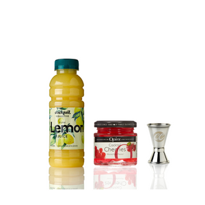 Pure lemon juice, cocktail cherries and Cocktail Collective spirit measure