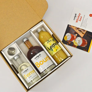 Whiskey Sour flay lay shot of ingredients