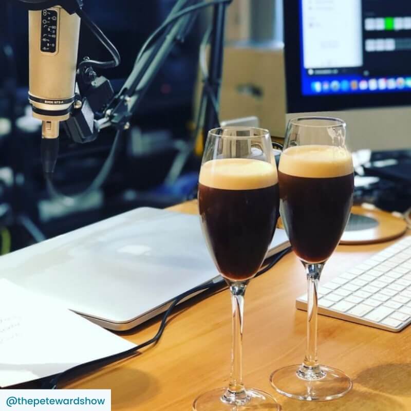 Espresso Martini cocktails on table in recording studio
