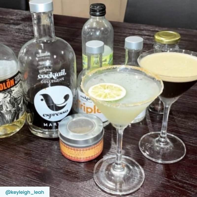 Margarita and Espresso Martini cocktails with ingredients