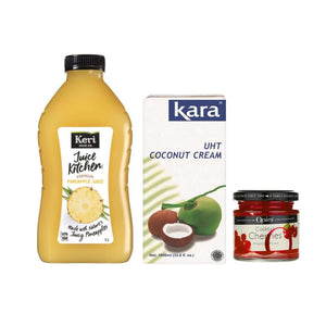 Pineapple juice, coconut cream and cherries 