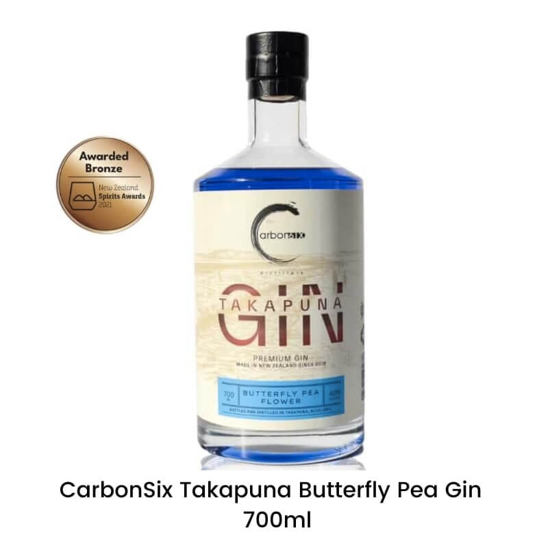 CarbonSix Takapuna Butterfy Pea Gin with Award Medal