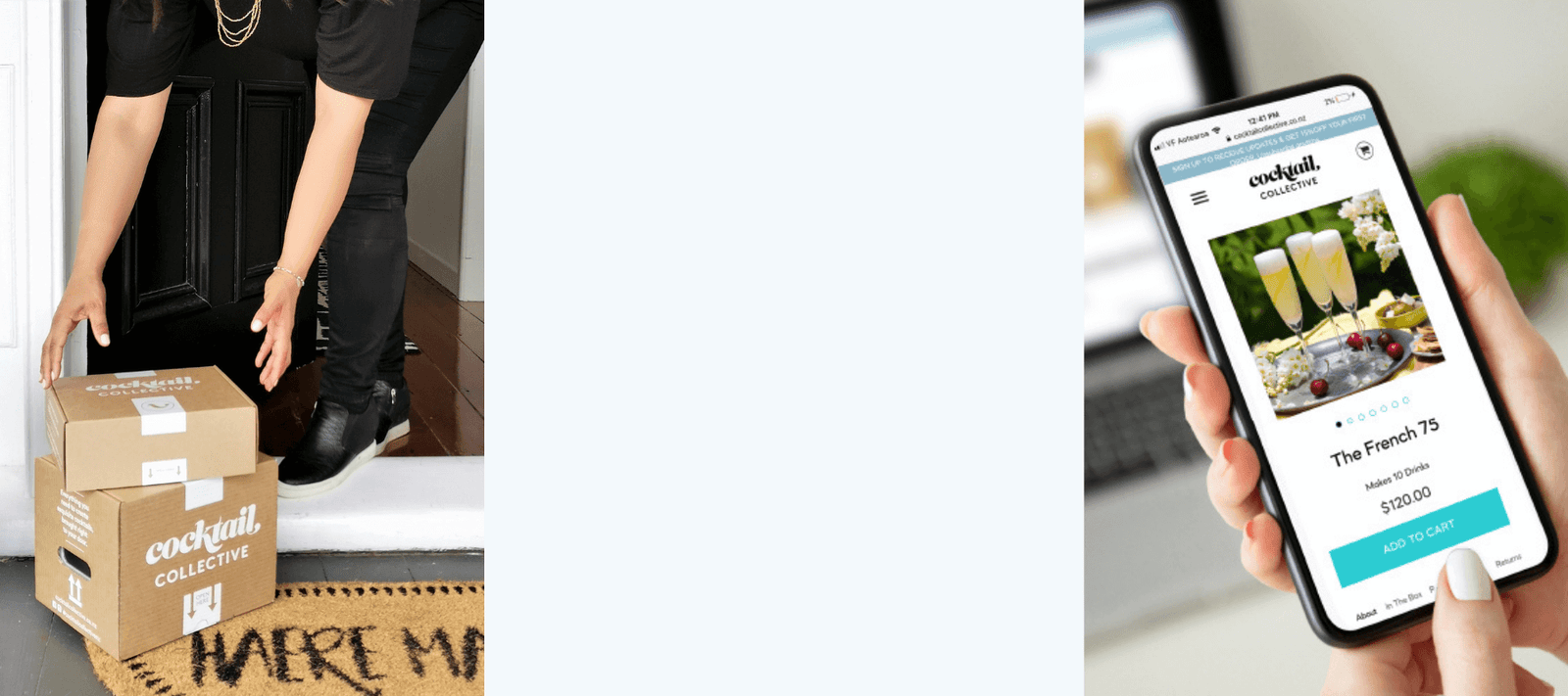 Cocktail Collectives gift boxes being delivered at door after ordering online