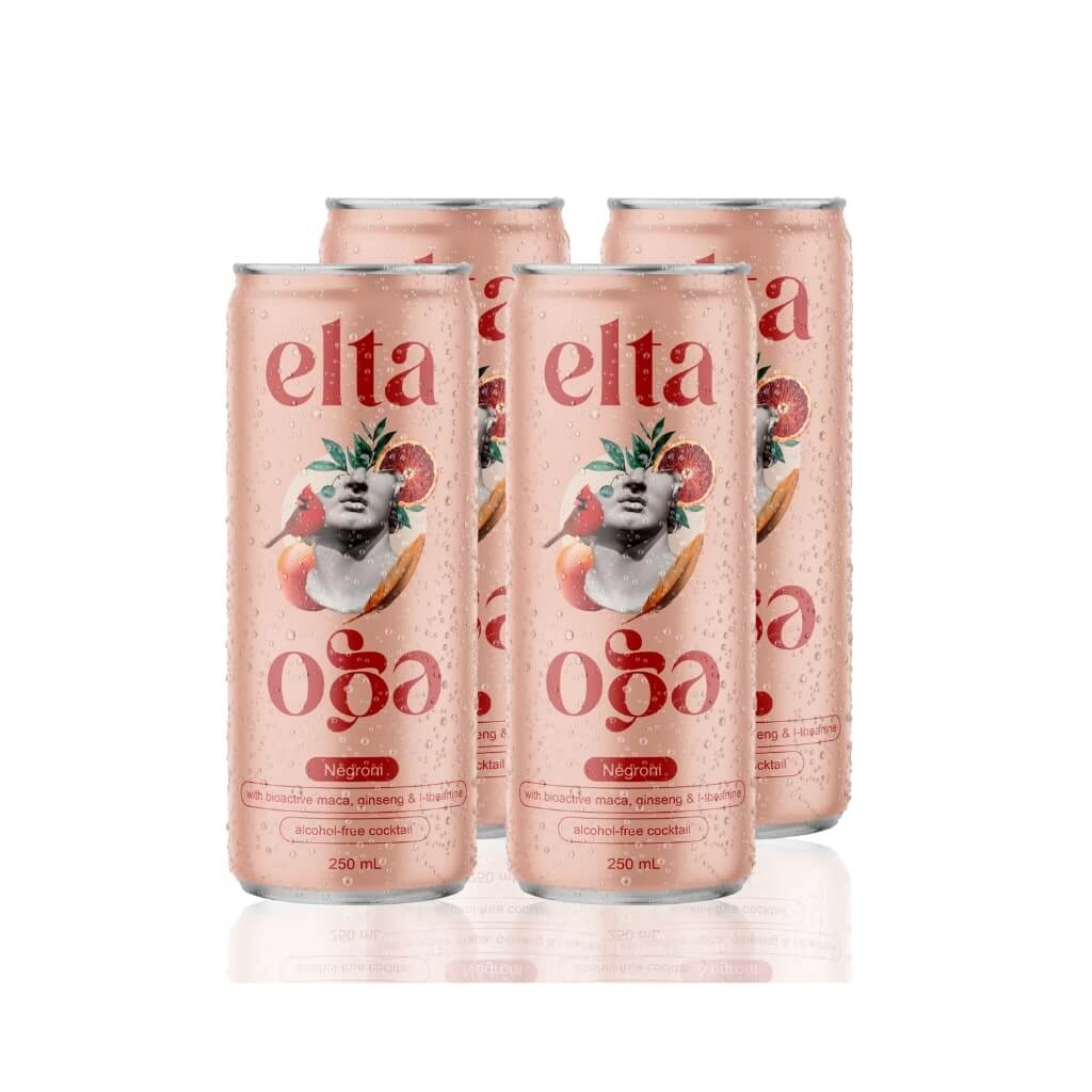 4 cans of Elta Ego Negroni Non-Alcoholic Cocktail