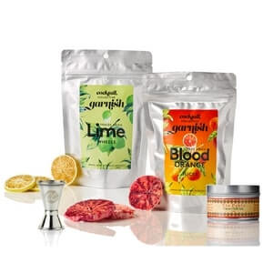 Cocktail Collectives Lime and Blood Orange Garnishes, Spirit Measure & Chili Salt