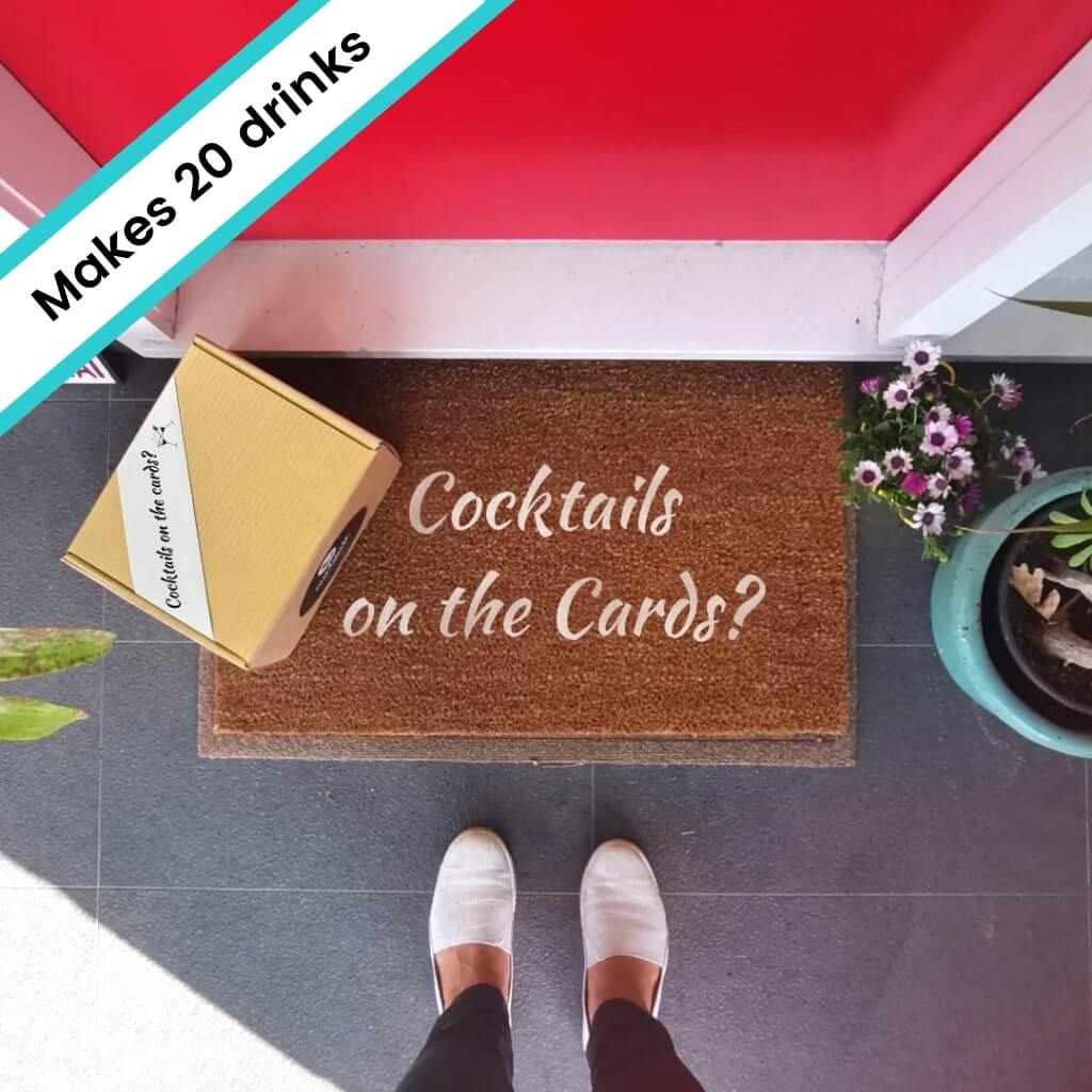 Cocktails on the cards door mat and cocktail box at red door