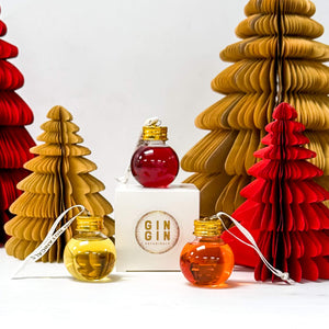 A trio of Strawberry, Chocolate and Orange Gin baubles