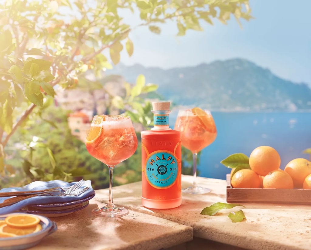 La Dolce Vita Spritz cocktails with Malfy Con Arancia Gin