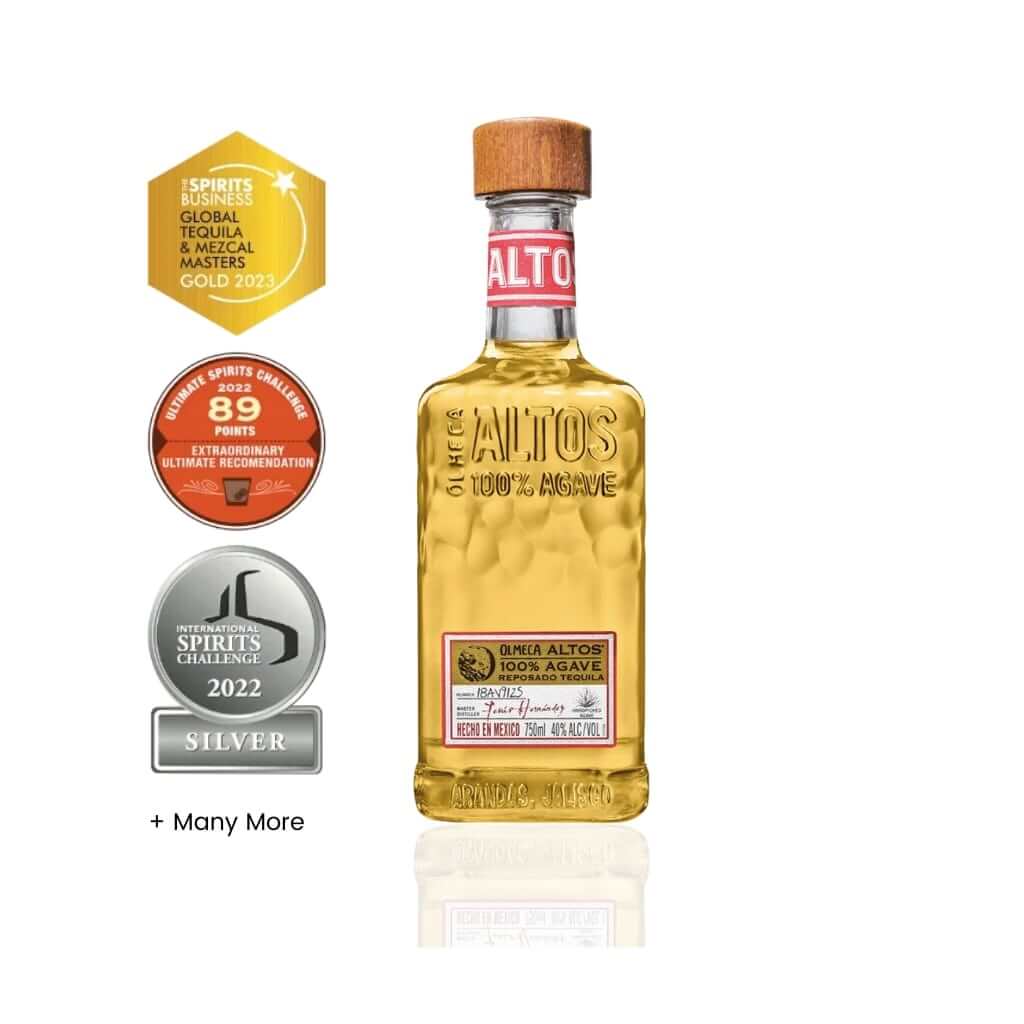 Altos tequila with award badges 