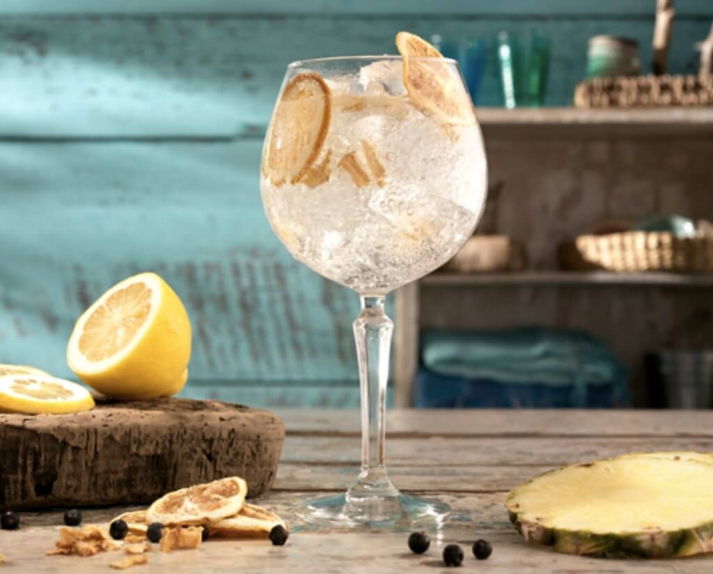 Reverend Dawson's Gin G&T garnished with lemon