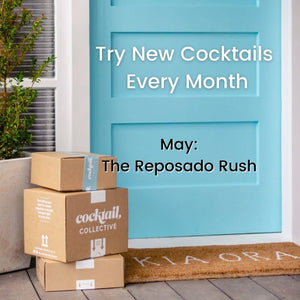 Three Cocktail Collective gift boxes delivered at a blue door with a door mat saying Kia Ora