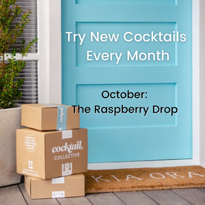 Three Cocktail Collective gift boxes delivered at a blue door with a door mat saying Kia Ora