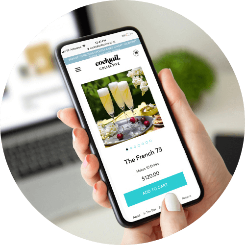Cocktail Collective website shopping cart displayed on a phone