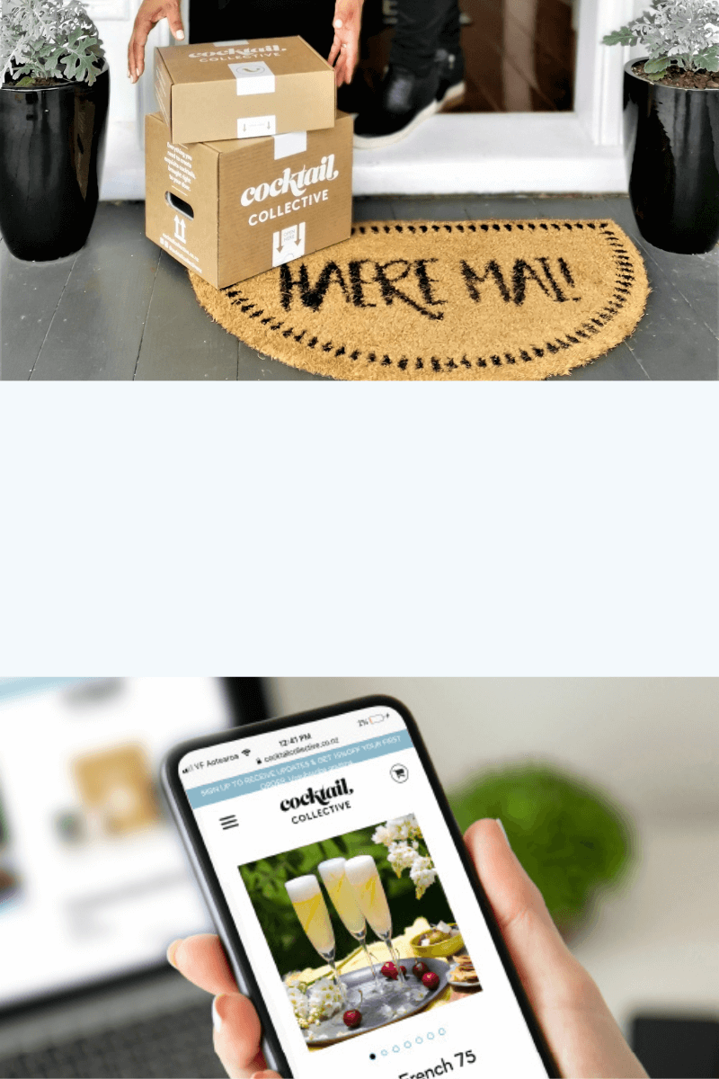 Cocktail Collectives gift boxes being delivered at door after ordering online