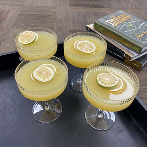 4 Gin Gimlet cocktails in ribbed coupe glassware