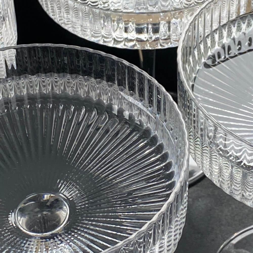 Ribbed detailing on coupe glasses close up