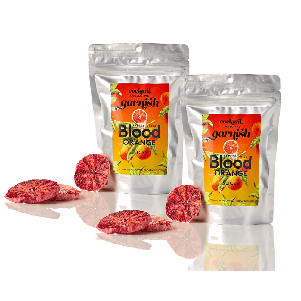 Two ziplock bags of Cocktail Collective freeze-dried Blood Orange Slices