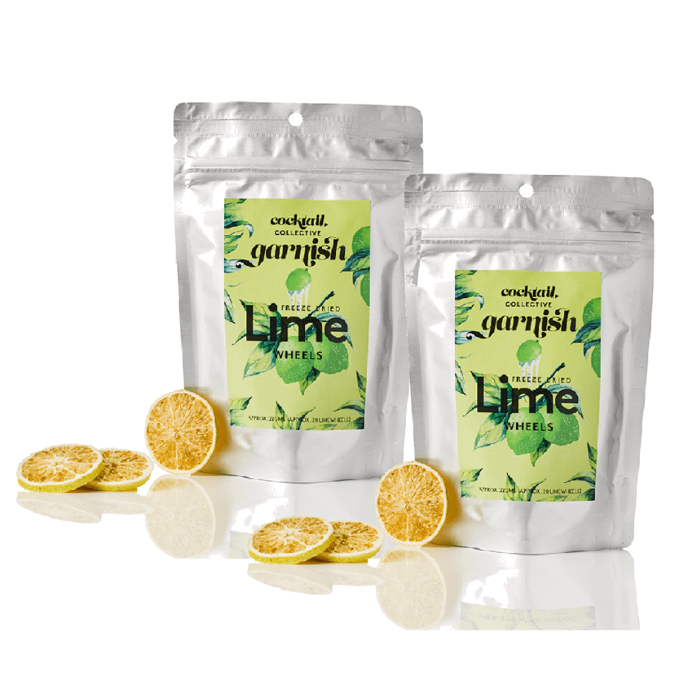 2 packets of Freeze Dried Lime Wheel cocktail garnish with 20 wheels per pack | Cocktail Collective 