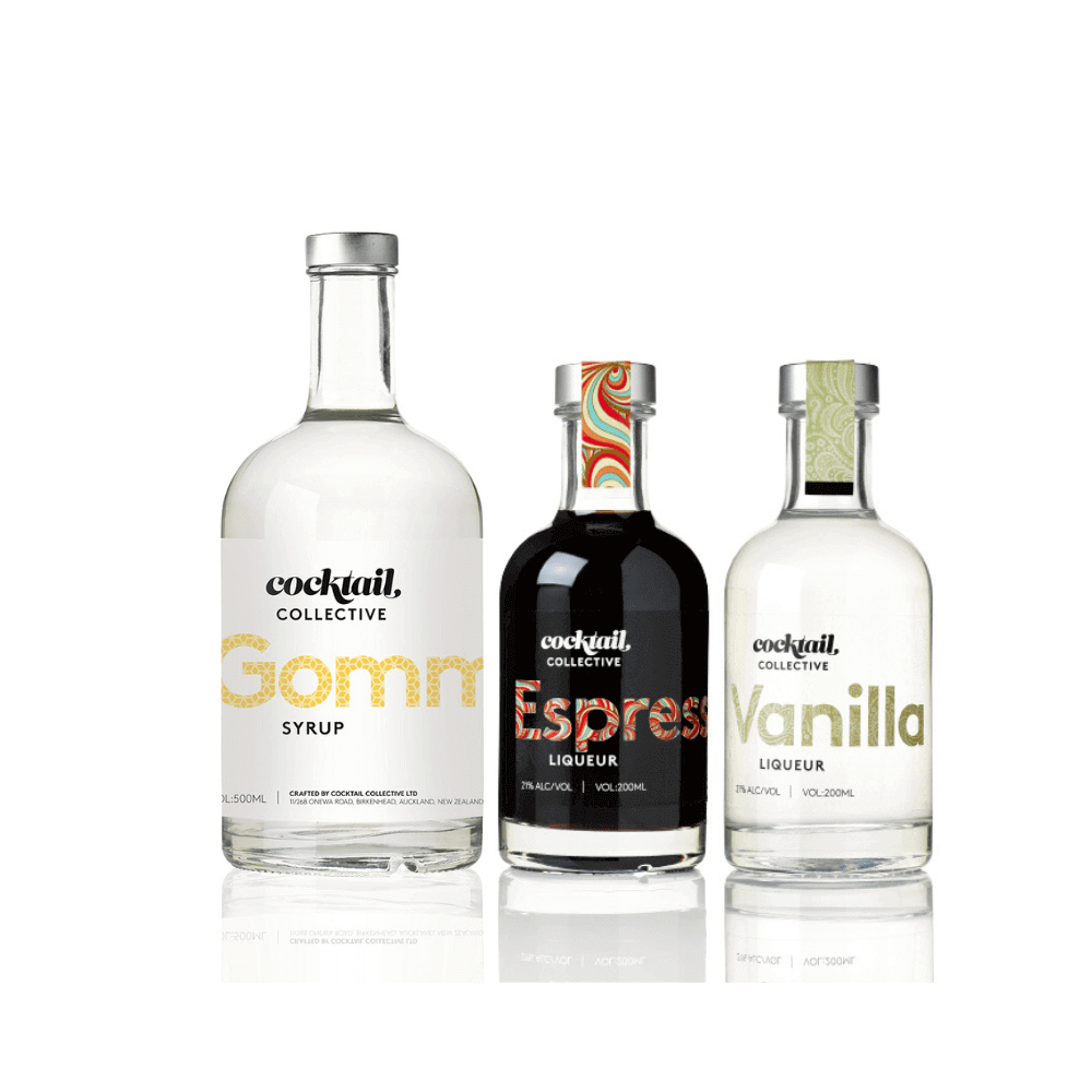 Cocktail Collective's Espresso Martini Essentials cocktail kit with Gomme syrup, Espresso Liqueur & Vanilla Liqueur