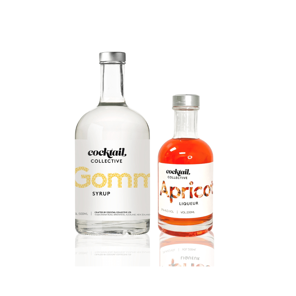 Bottles of Gomme Syrup and Apricot Liqueur from Cocktail Collective