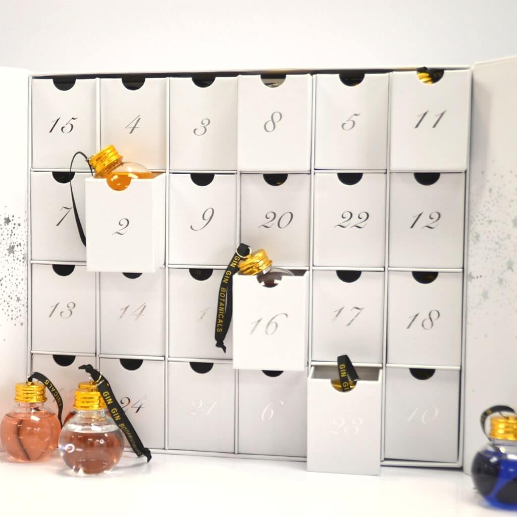 Advent calander with Gin baubles in drawers