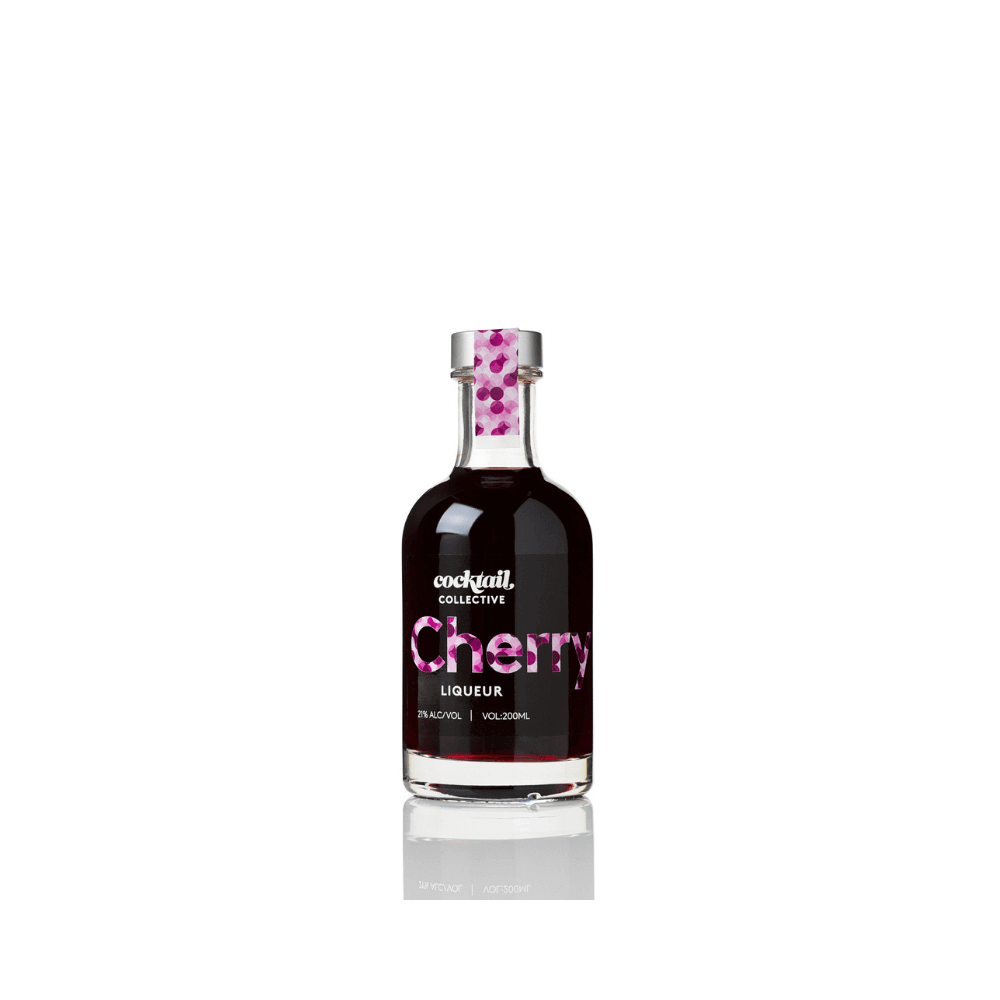 A bottle of deep red coloured Cherry Liqueur from Cocktail Collective 