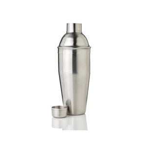 3 piece Cobbler cocktail Shaker in silver stainless steel with its lid off
