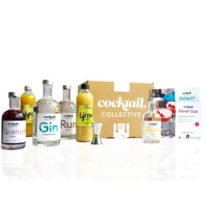 2-in-1 cocktail box with Rum Daiquiri ingredients and Clover CLub ingredients