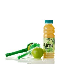 Pure Lime Juice 350ml from Cocktail Collective alongside a fresh lime & lemon press
