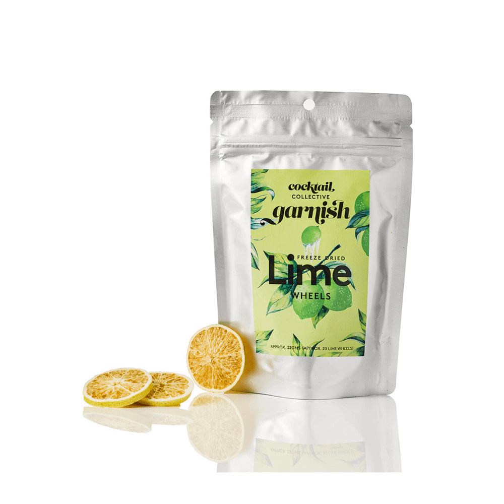Packet of cocktail garnish with freeze dried lime wheels holding approx. 20 slices per pack  | Cocktail Collective 