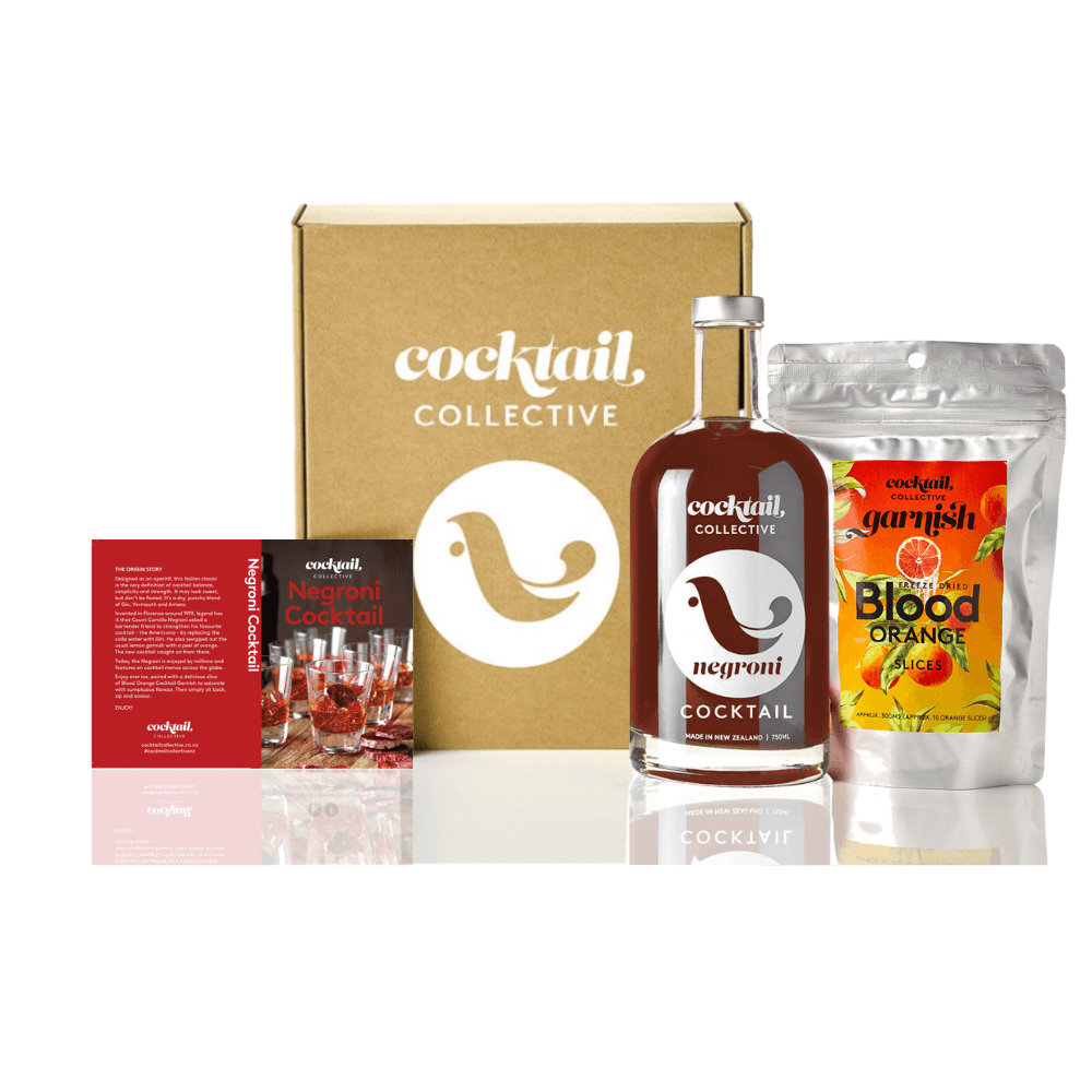 Six serves of Cocktail Collective's Negroni cocktail with Blood Orange garnish served in Tritan Crystal tumblers from master glass-makers Schott Zwiesal. 