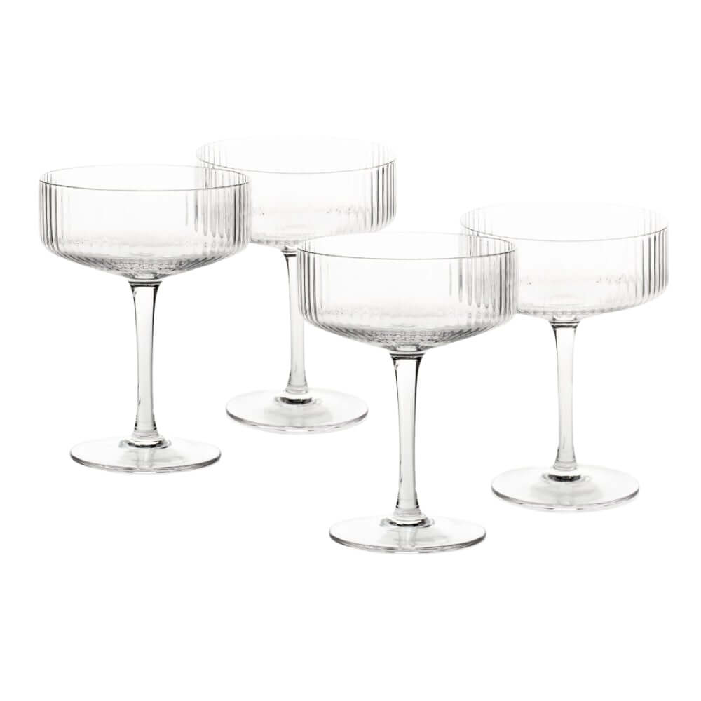 Set of 4 clear ribbed coupe glasses from Cocktail Collective