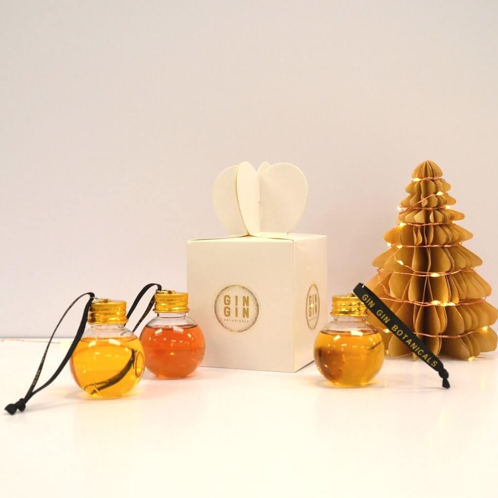 A trio of Strawberry, Chocolate and Orange Gin baubles
