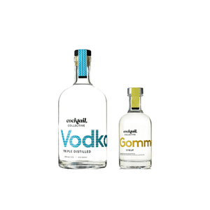 500ml botte of Triple Distilled Vodka & Gomme cocktail syrup from Cocktail Collective