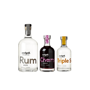 Bottles of spirit from Cocktail Collective including 500mls White Rum, 200mls of Cherry Liqueur & 200mls of Triple Sec